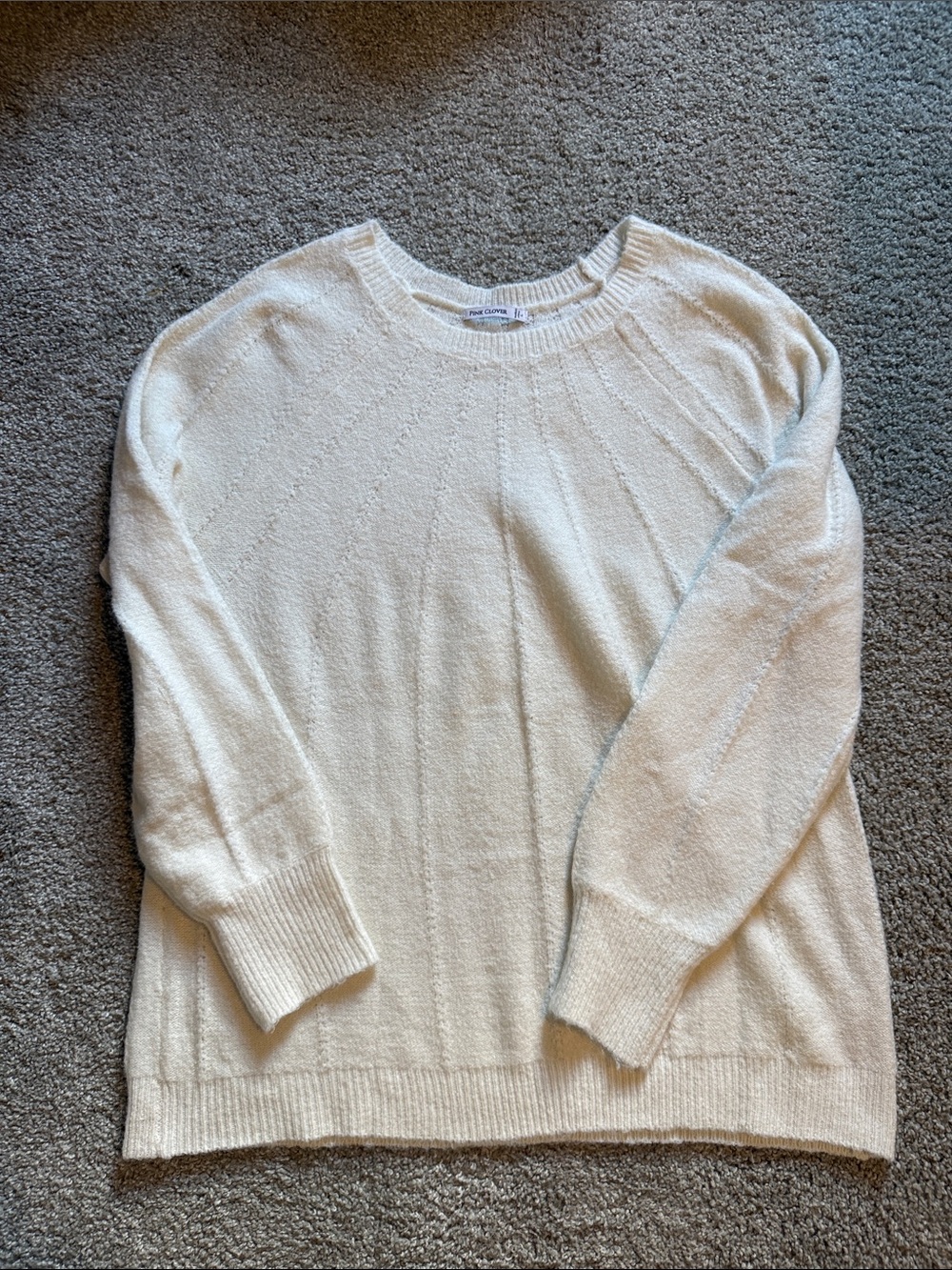 Pink Clover White Cozy Crewneck Sweater